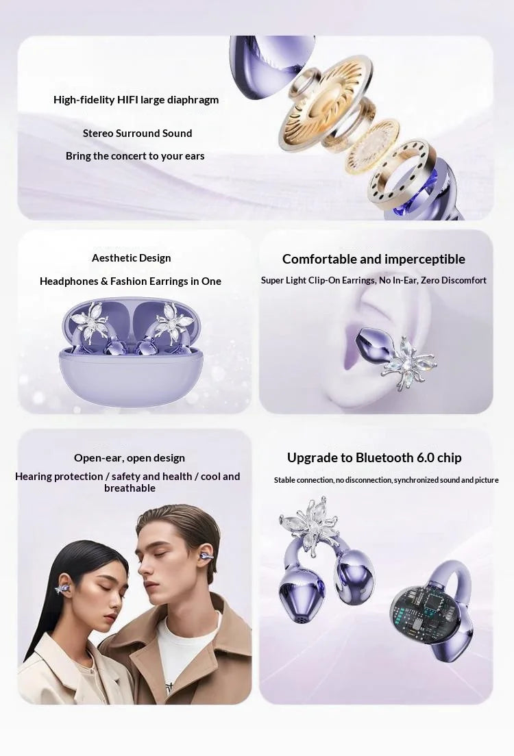 JS680 TWS Earbuds Clip Wireless Headset with Voice Control Long Battery Life-Running Sports Comfortable Earphone
