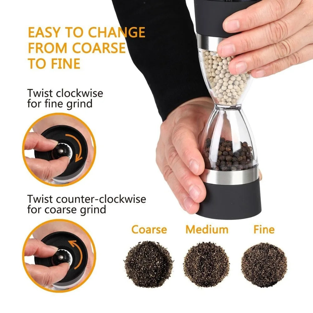 2 in 1 Hourglass Shape Manual Salt Pepper Mill Spice Grinder Pepper Shaker  Salt and Pepper Grinder Kitchen Gadgets Cooking Tool