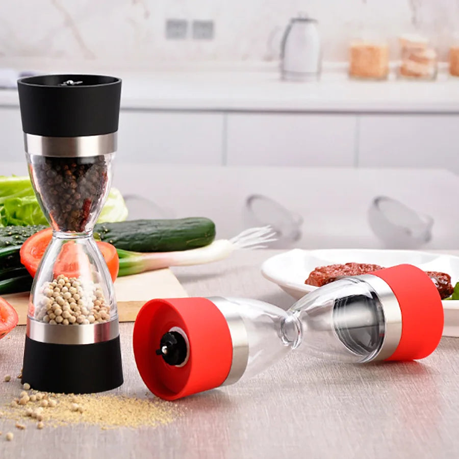 2 in 1 Hourglass Shape Manual Salt Pepper Mill Spice Grinder Pepper Shaker  Salt and Pepper Grinder Kitchen Gadgets Cooking Tool