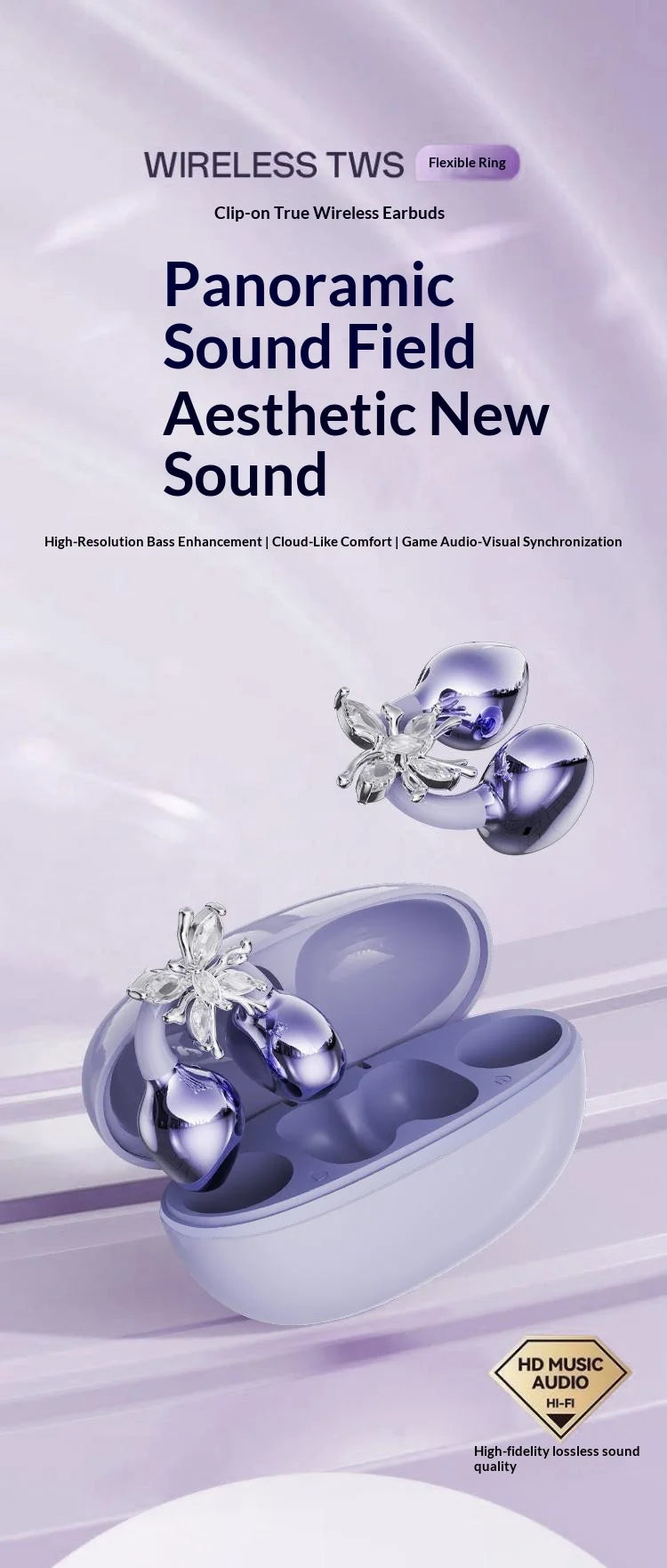 JS680 TWS Earbuds Clip Wireless Headset with Voice Control Long Battery Life-Running Sports Comfortable Earphone