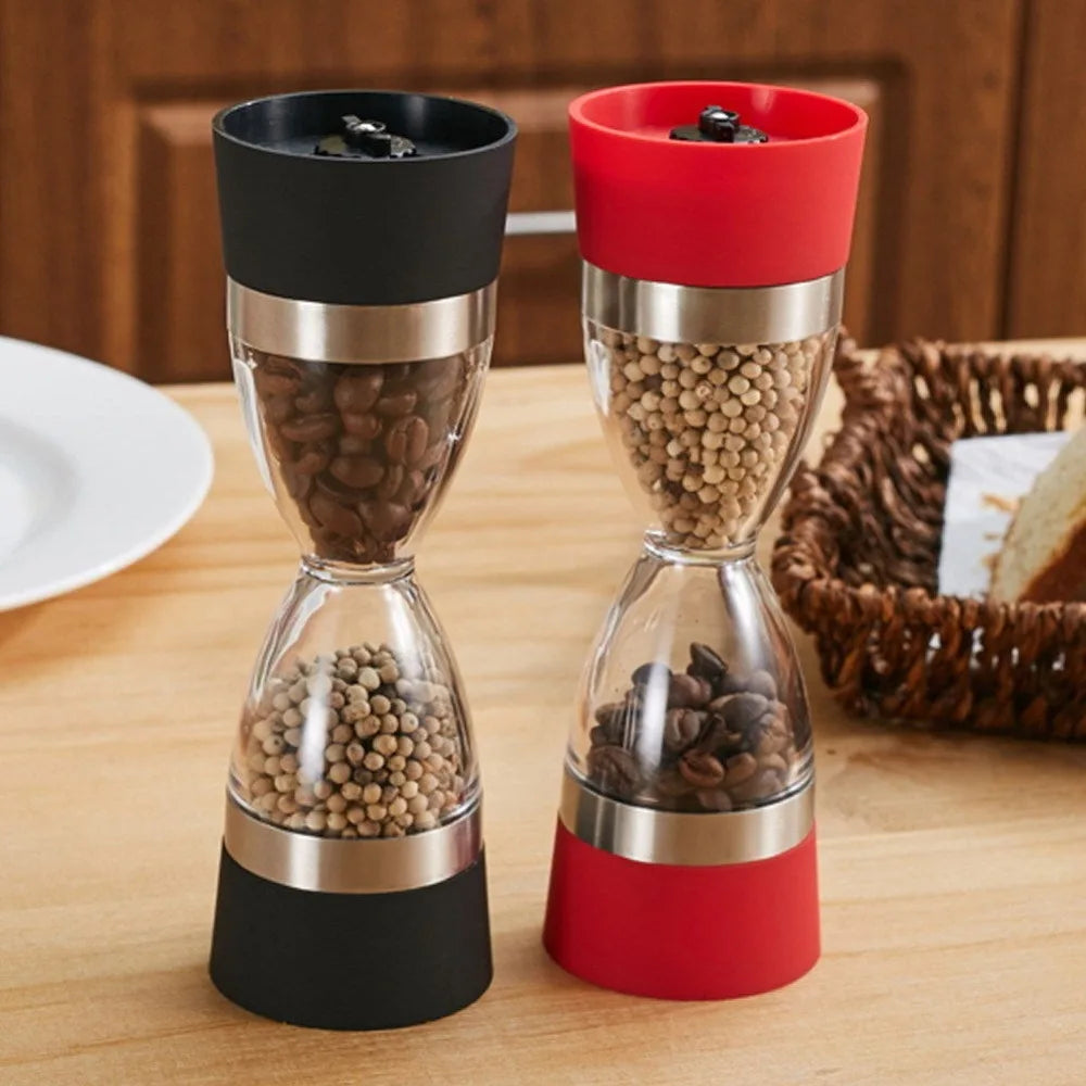 2 in 1 Hourglass Shape Manual Salt Pepper Mill Spice Grinder Pepper Shaker  Salt and Pepper Grinder Kitchen Gadgets Cooking Tool
