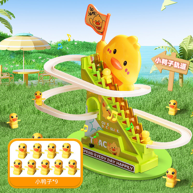 Children's Electric Little Duck Climbing Stairs Educational Toys Little Yellow Duck Sliding Track Baby Head-up Training 1-3 Years Old