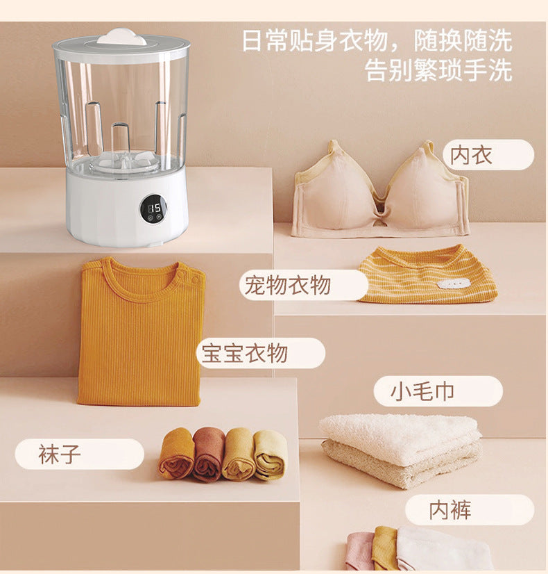2L Fully Automatic Underwear Washing Machine, Small Double-Tub Washing Cup, Wireless Portable Washing Machine for Washing Socks and Underwear