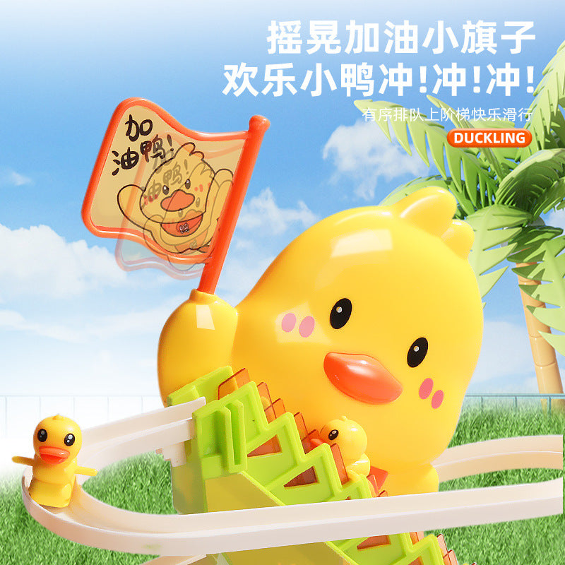 Children's Electric Little Duck Climbing Stairs Educational Toys Little Yellow Duck Sliding Track Baby Head-up Training 1-3 Years Old