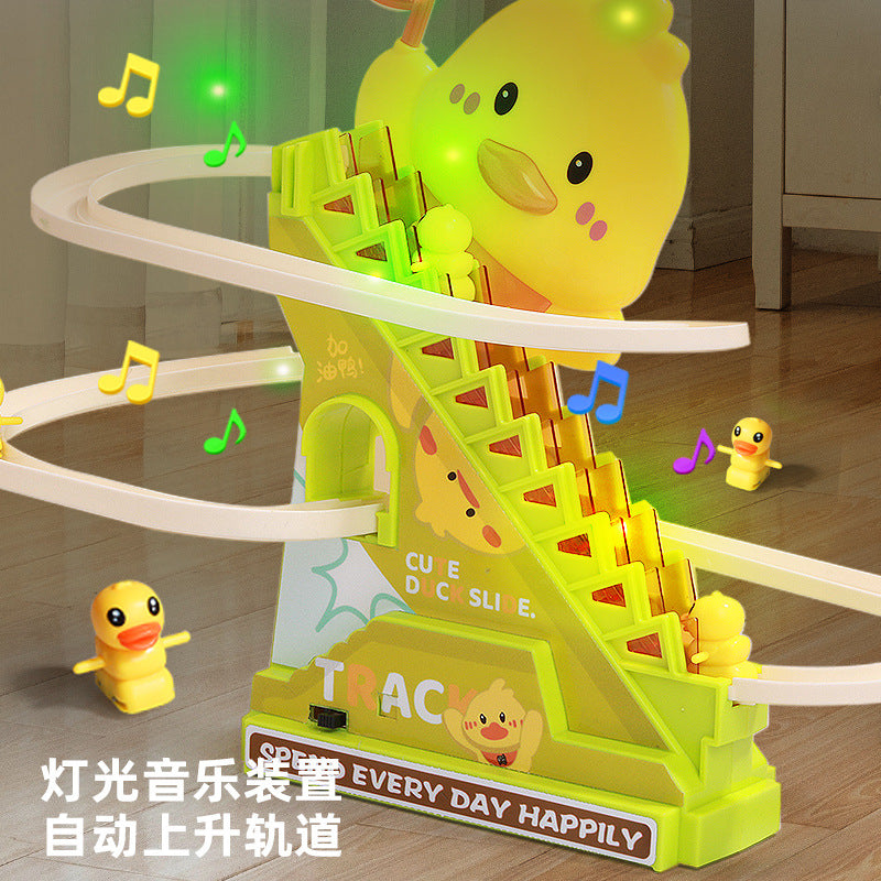 Children's Electric Little Duck Climbing Stairs Educational Toys Little Yellow Duck Sliding Track Baby Head-up Training 1-3 Years Old