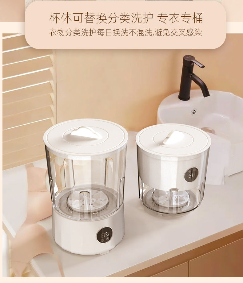 2L Fully Automatic Underwear Washing Machine, Small Double-Tub Washing Cup, Wireless Portable Washing Machine for Washing Socks and Underwear