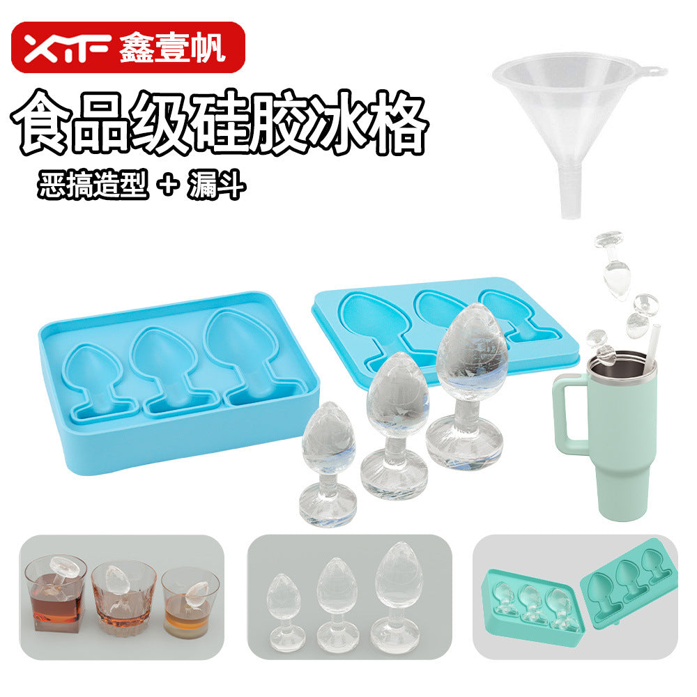 Creative Silicone Ice Tray Mold Party Whiskey Spoof Shape Mold Household Food Grade Ice Film with Funnel