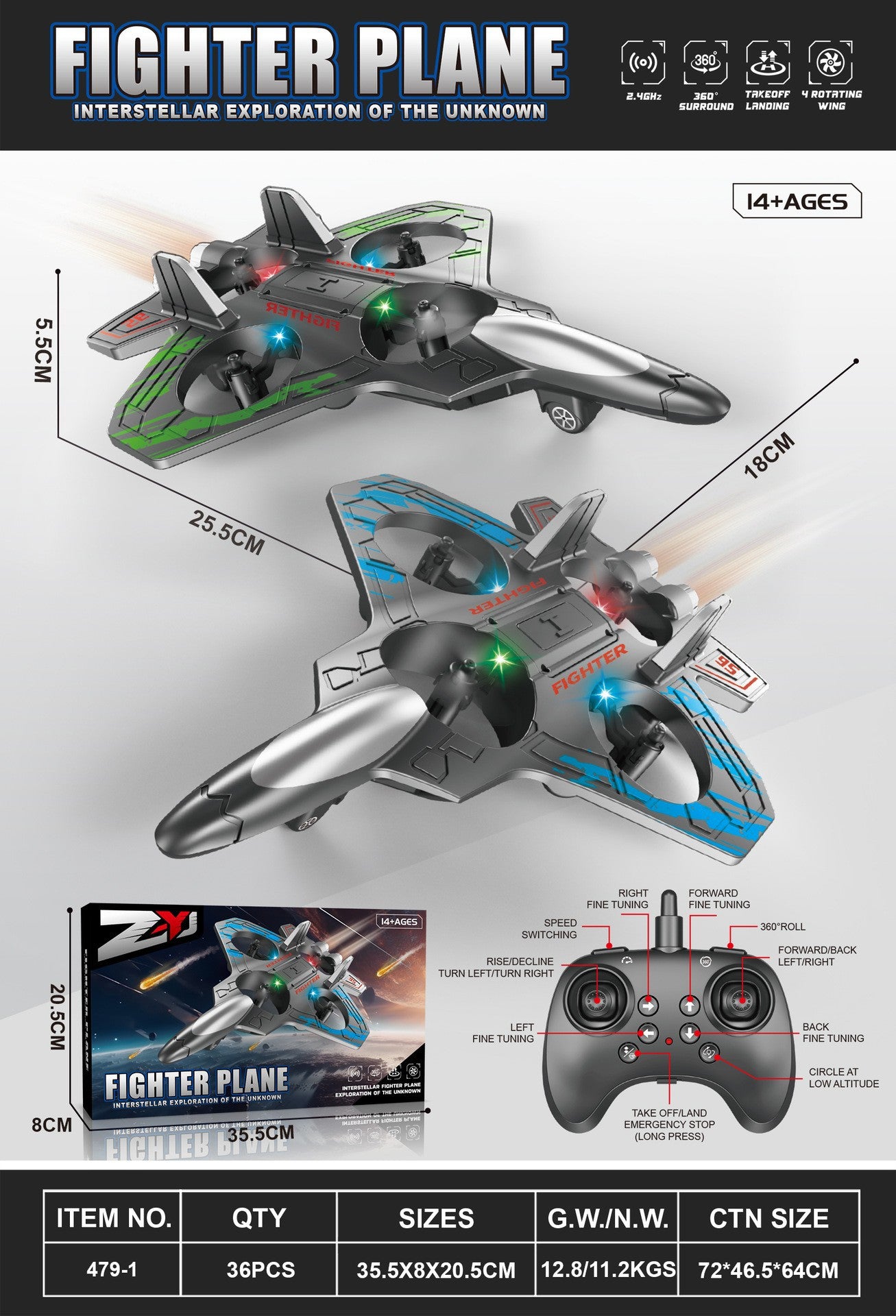 Cross-border new product remote control fighter four-channel suspension drone tumbling stunt toy foam drone