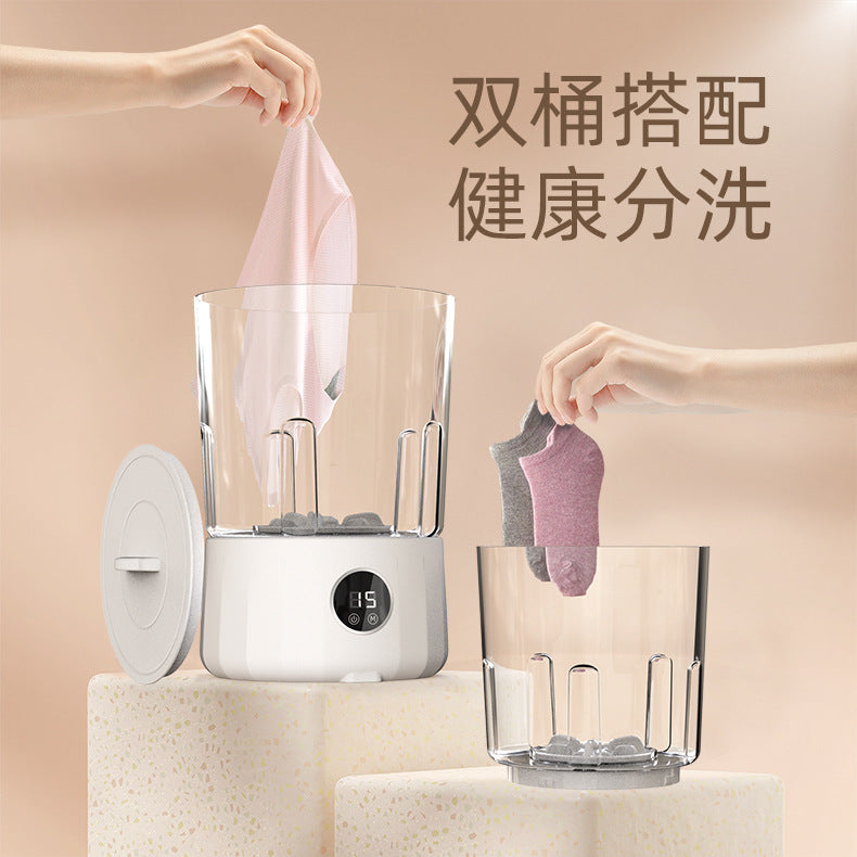 2L Fully Automatic Underwear Washing Machine, Small Double-Tub Washing Cup, Wireless Portable Washing Machine for Washing Socks and Underwear