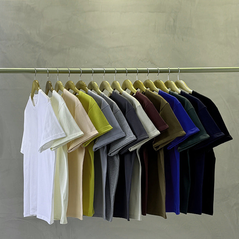 230g 40 Count Xinjiang Combed Cotton Heavyweight Pure Cotton Short-Sleeved T-Shirt for Men and Women Pure Color Round Neck White T-Shirt Bottoming Shirt
