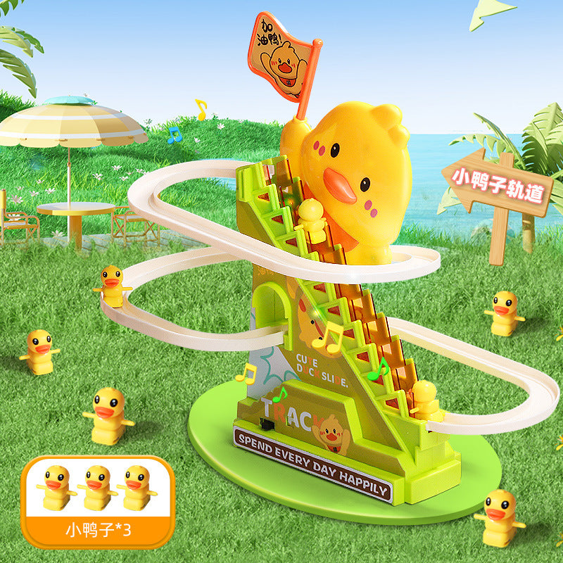Children's Electric Little Duck Climbing Stairs Educational Toys Little Yellow Duck Sliding Track Baby Head-up Training 1-3 Years Old