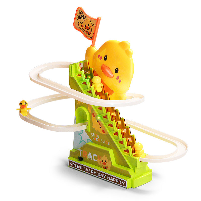 Children's Electric Little Duck Climbing Stairs Educational Toys Little Yellow Duck Sliding Track Baby Head-up Training 1-3 Years Old
