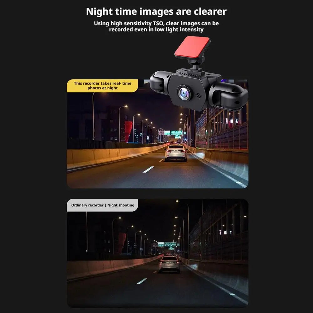 4-Lens 360° Panoramic Dash Cam, Full HD 1080P Car Driving Recorder with Front Rear Left Right Wide-angle Cameras Loop Recording
