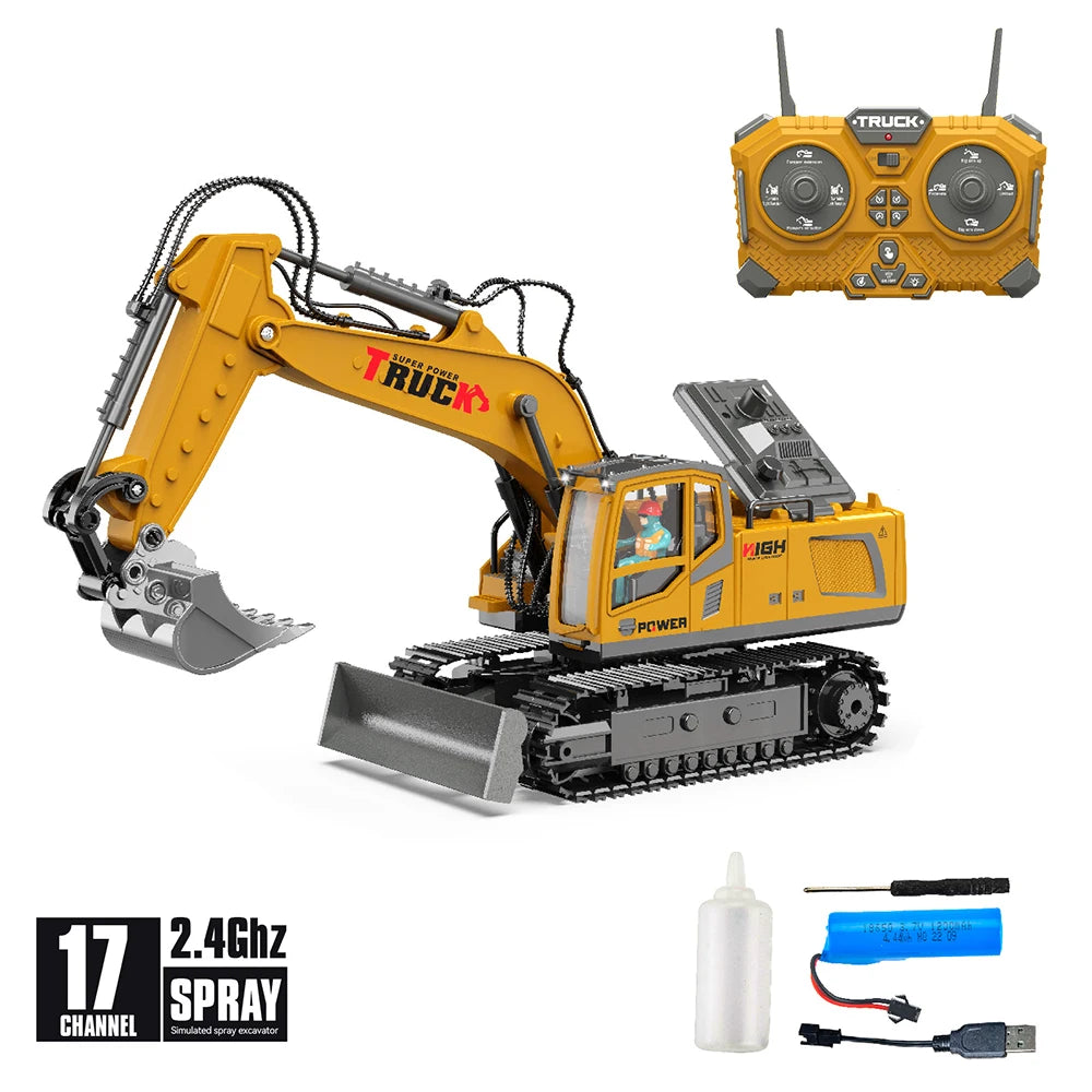 RC Excavator 17CH Remote Control Truck 2.4G RC Crawler Engineering Vehicle Excavator Truck Radio Control Construction Car Gifts