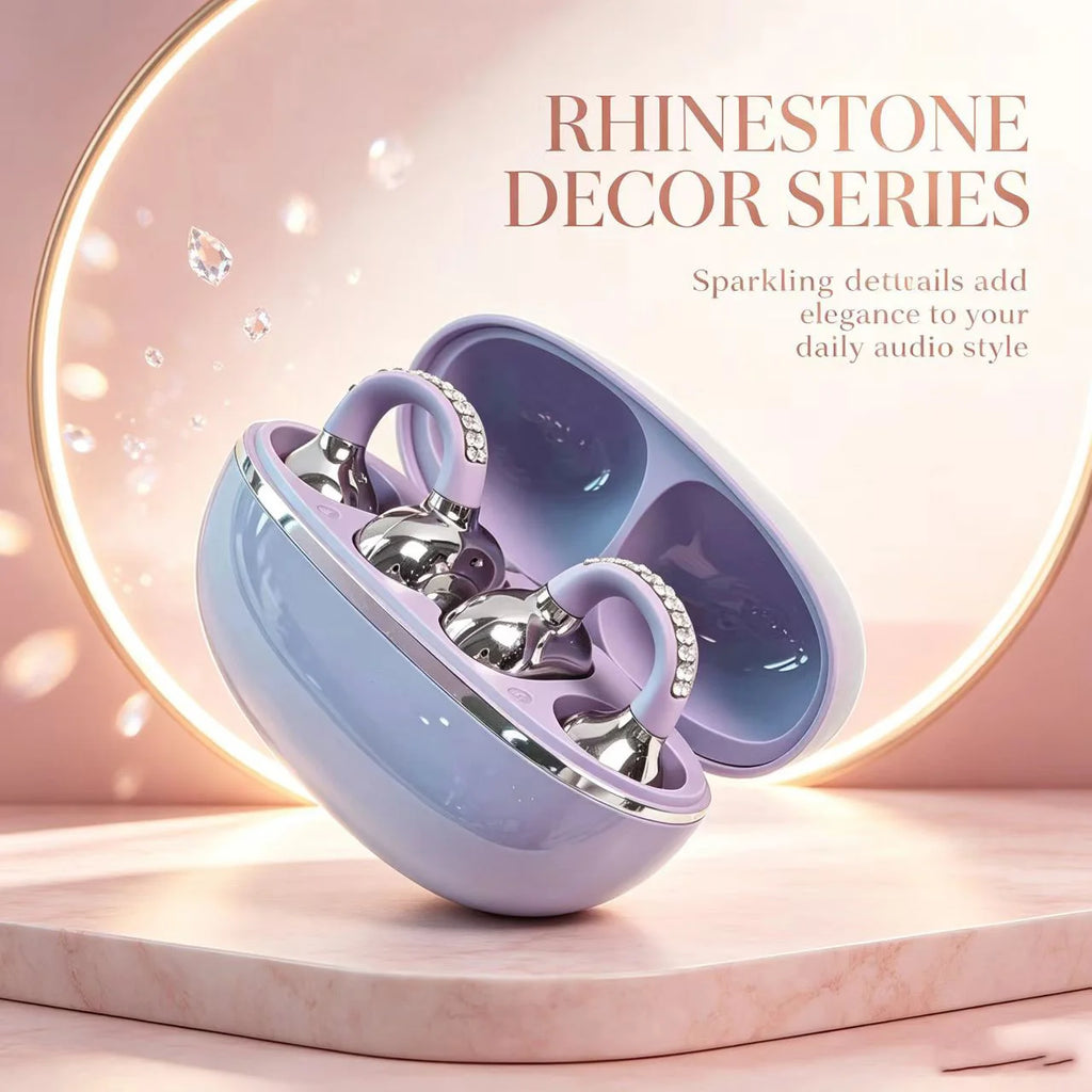 Rhinestone Open Ear Clip Wireless Earbuds Bluetooth 5.4 OWS Headphones HiFi Stereo Sports Earphones With HD Mic