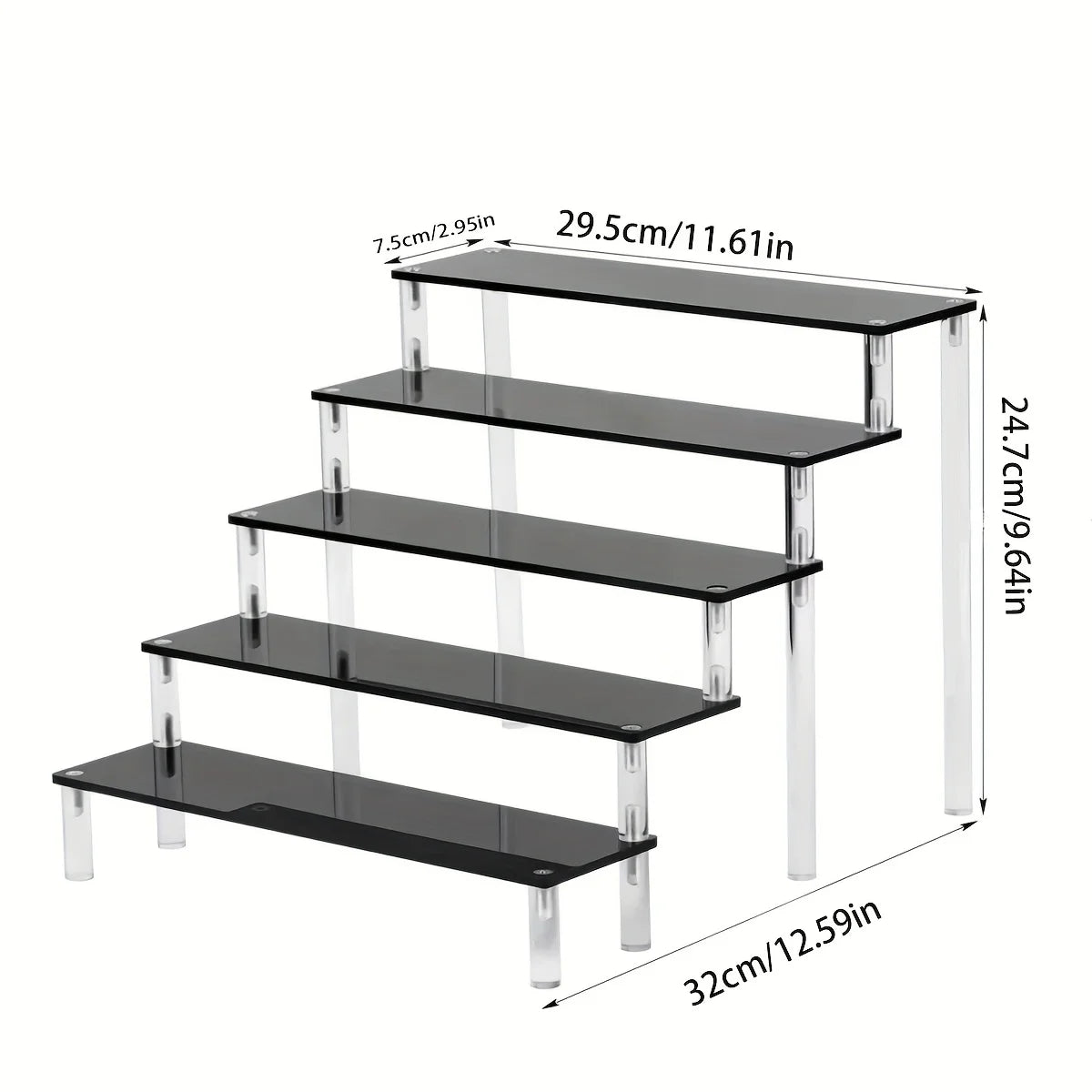 1pc Multi-Functional Perfume Step Display Rack - Black/Transparent Acrylic Desktop Organizer for Cosmetics & Bracelets, Ideal fo