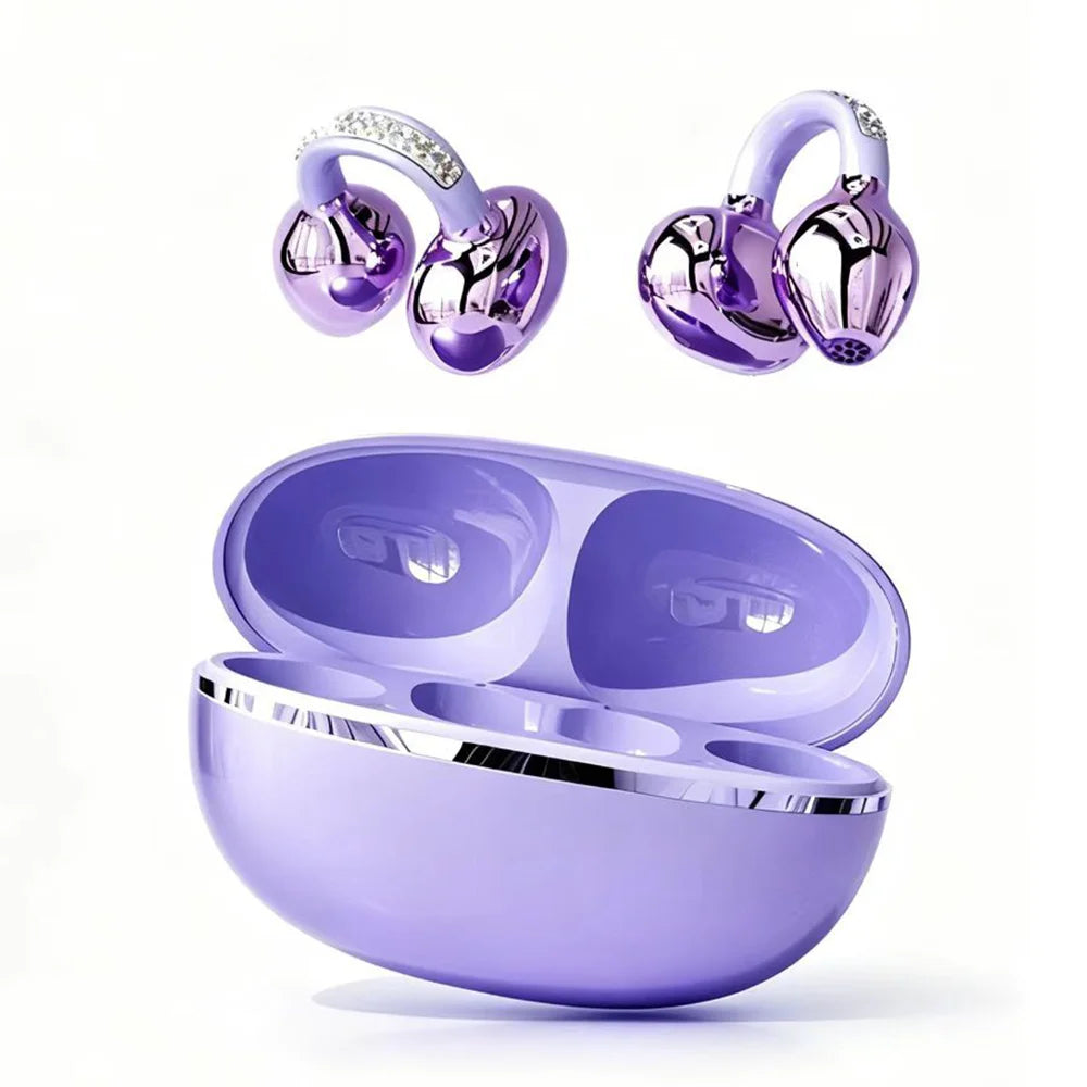 Rhinestone Open Ear Clip Wireless Earbuds Bluetooth 5.4 OWS Headphones HiFi Stereo Sports Earphones With HD Mic