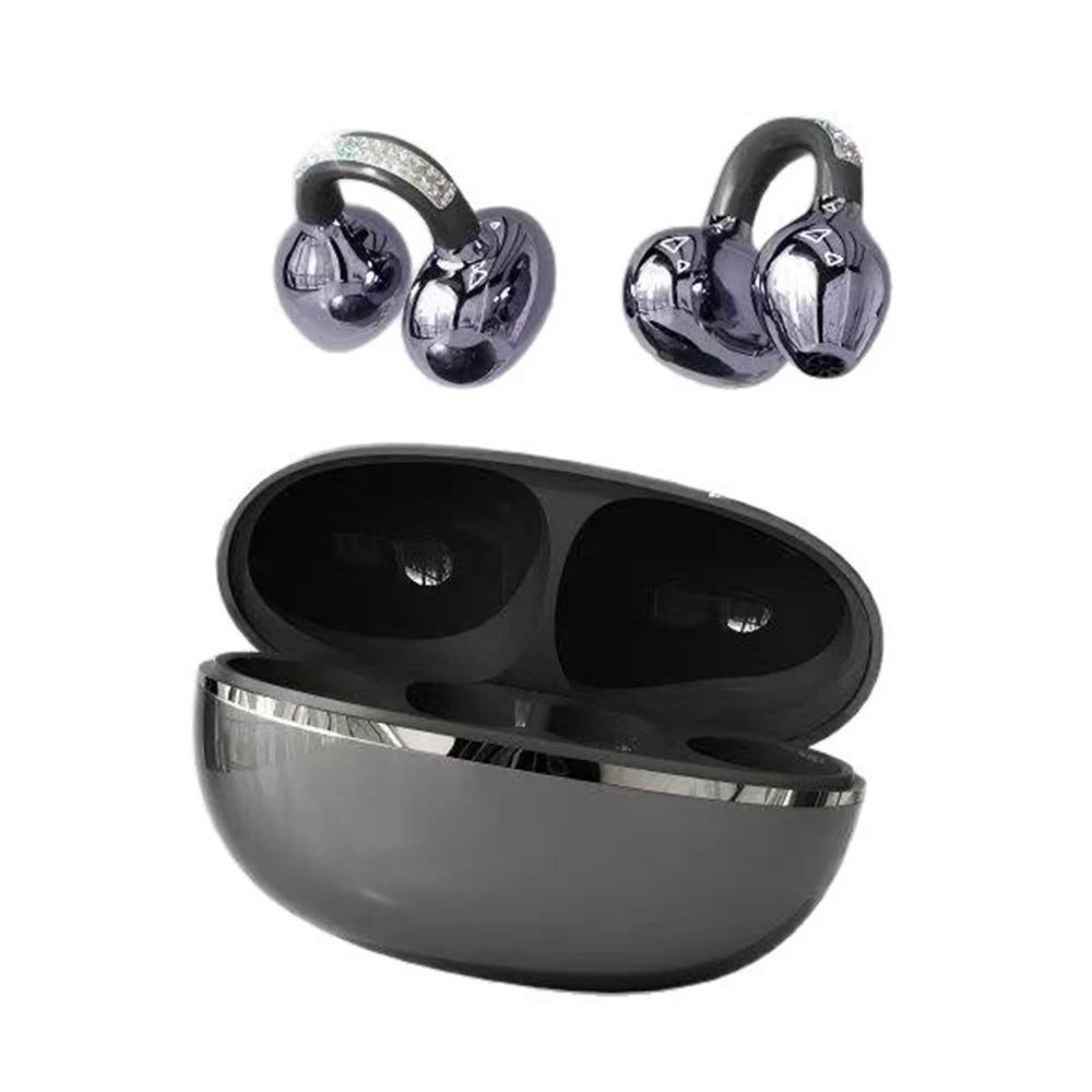 Rhinestone Open Ear Clip Wireless Earbuds Bluetooth 5.4 OWS Headphones HiFi Stereo Sports Earphones With HD Mic