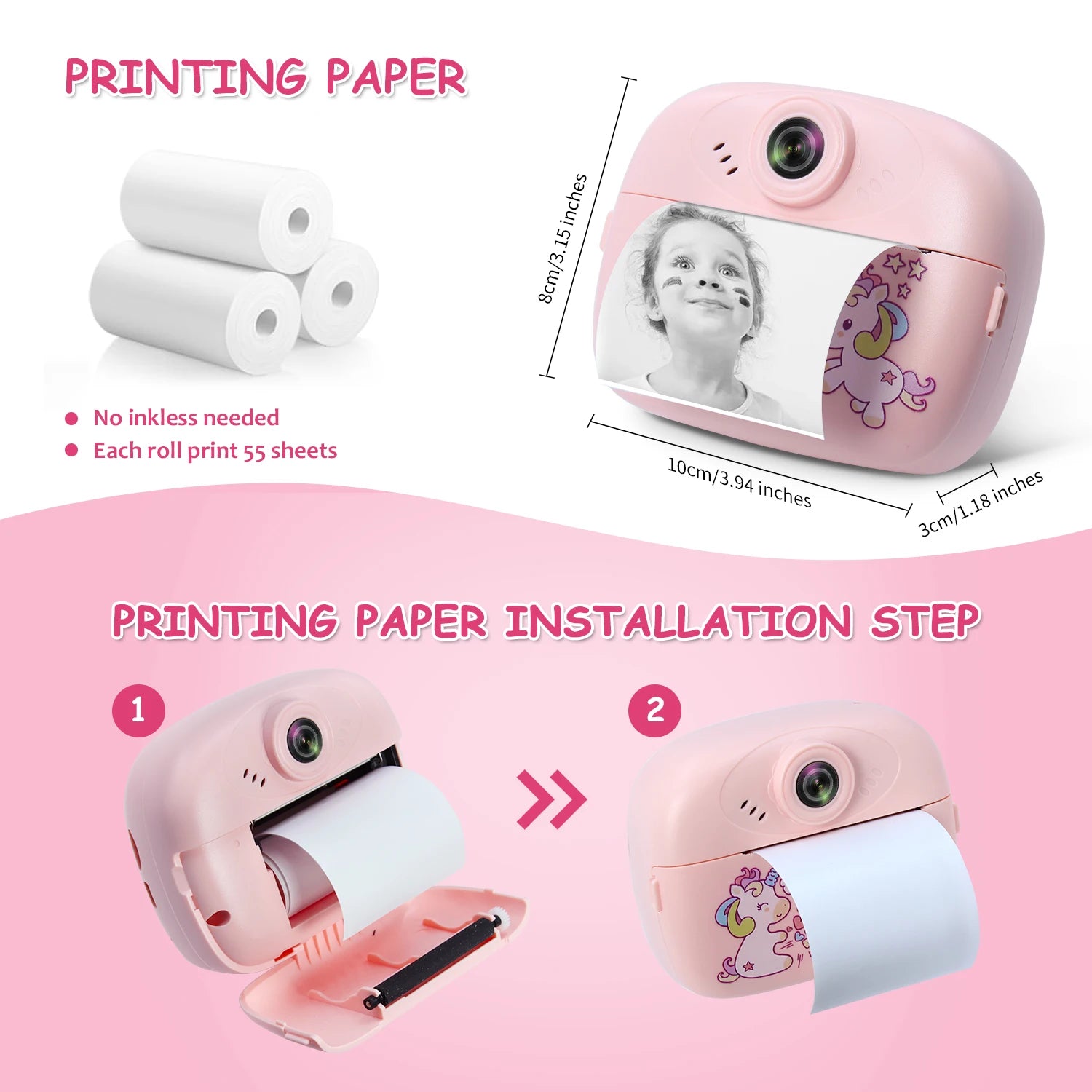 Children Instant Print Camera Thermal Printer Video Recorder Portable Smart Digital Dual Lens Selfie Camera Kids Birthday Gift