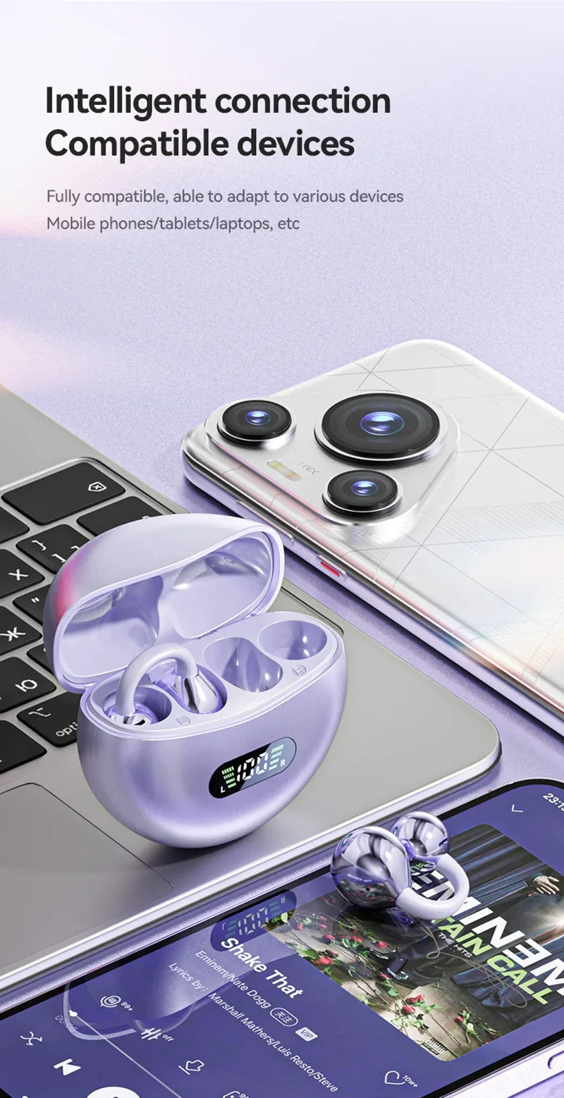 2026 Ear Clip Wireless Bluetooth Earphones High Frequency Long Endurance Low Latency Noise Reduction Gaming Sports Headphones