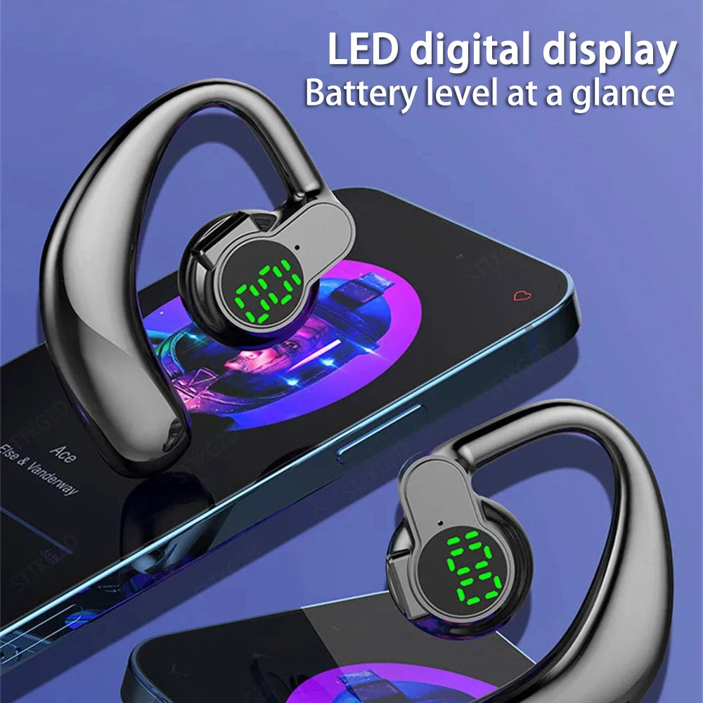 Wireless Headphones Bluetooth 5.4 Ear Hook Earphones with Microphone Handsfree HD Call Noise Cancelling Headset for Driving