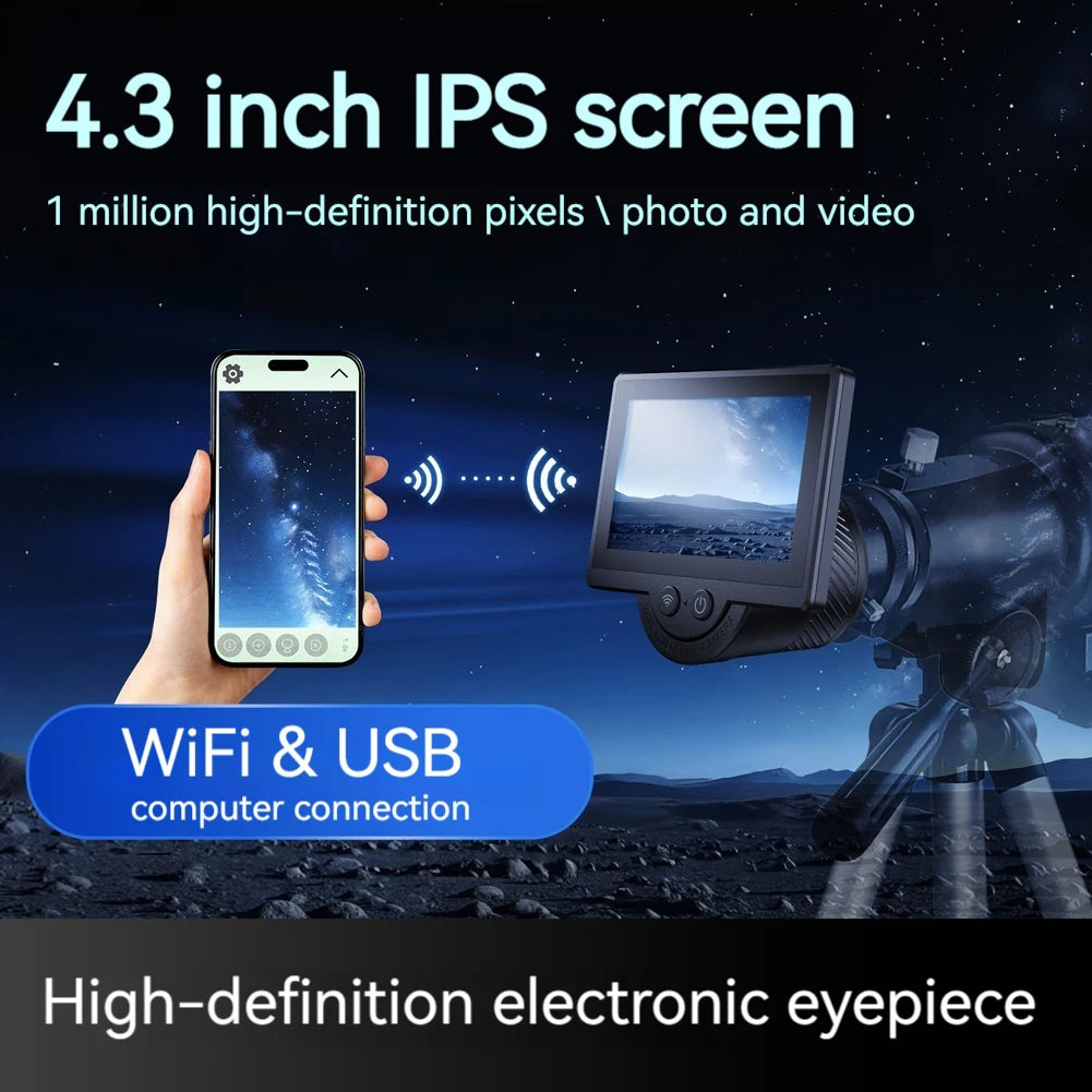 WiFi Electronic Eyepiece 1080P Telescope Camera Eyepiece with 4.3 Inch IPS Screen for Astronomical Telescope Accessories