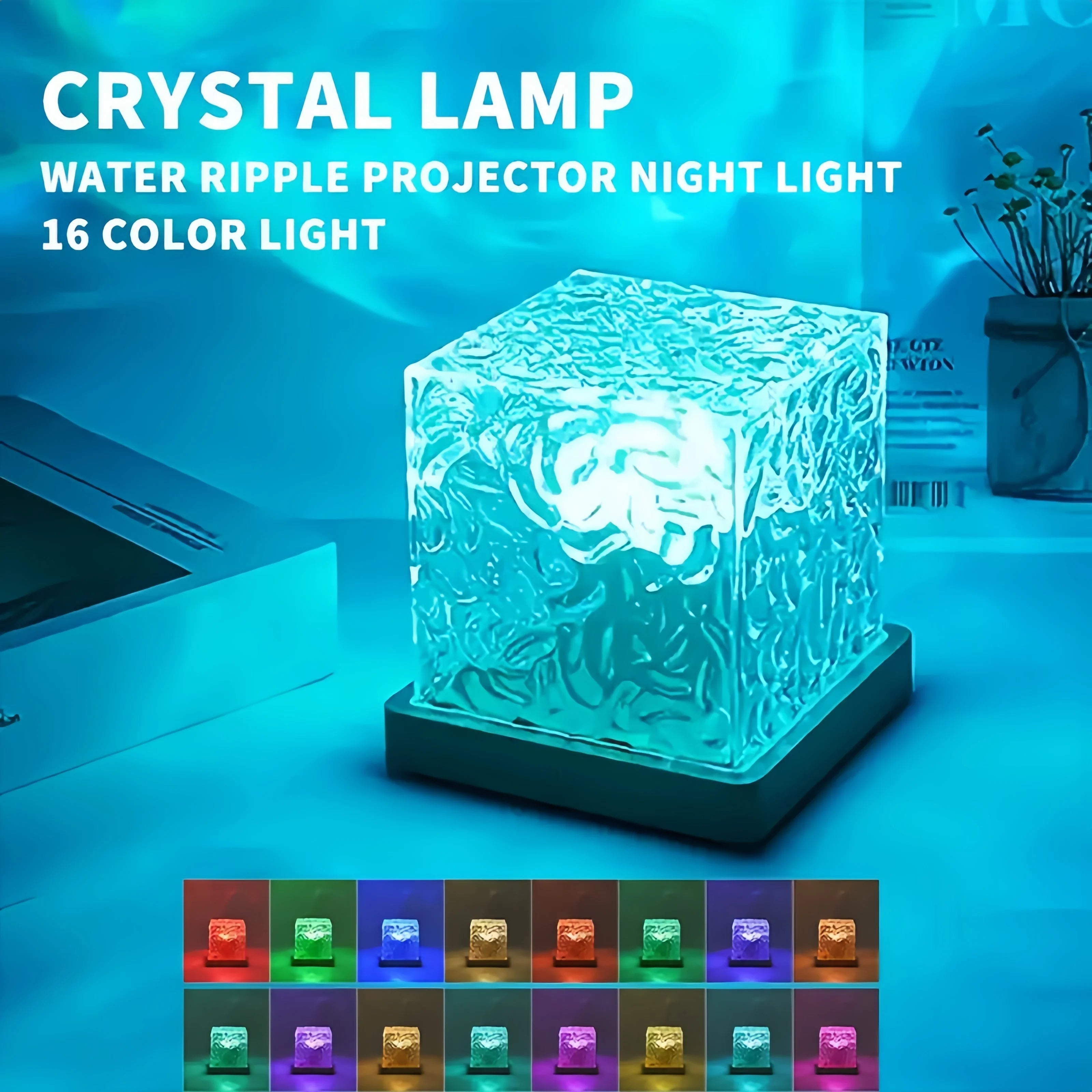 16 Colors Water Ripple Projector Dynamic Rotating LED Night Light with Remote Dimming Family Bedroom Romantic Ocean Decor Lamp