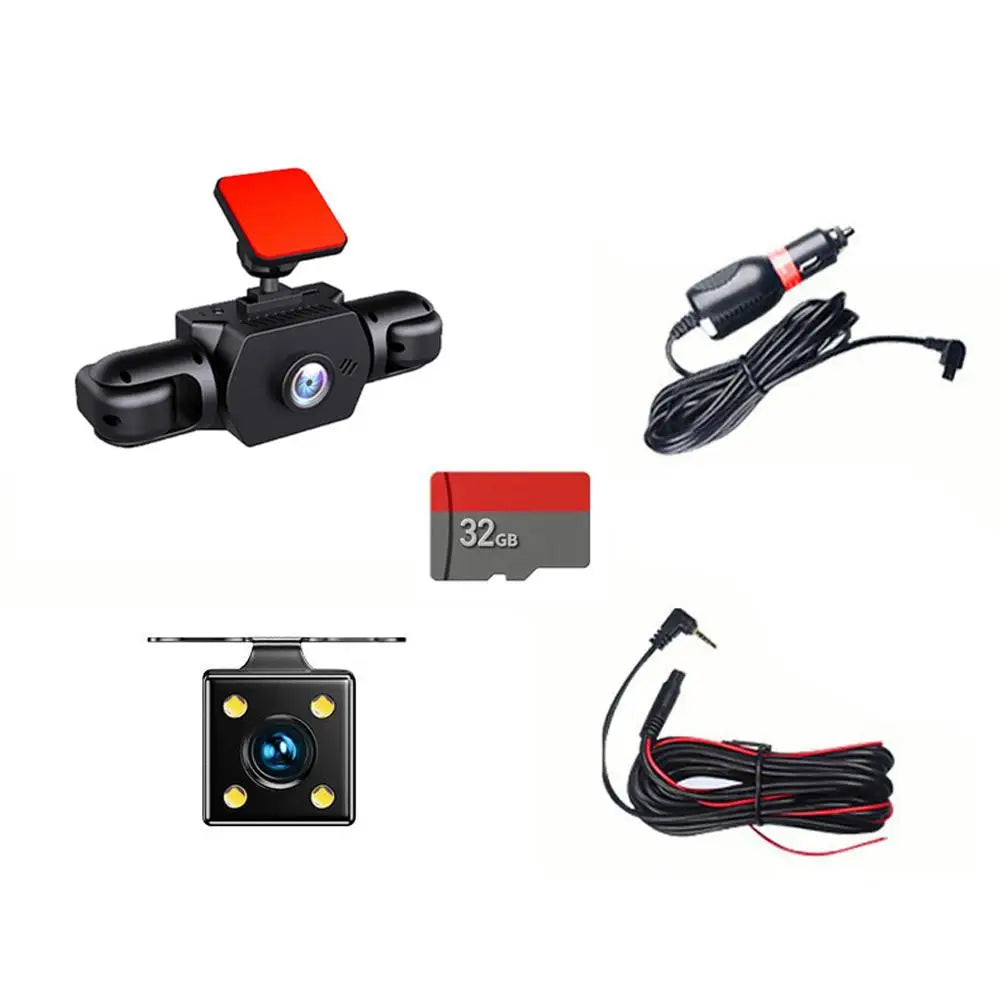 4-Lens 360° Panoramic Dash Cam, Full HD 1080P Car Driving Recorder with Front Rear Left Right Wide-angle Cameras Loop Recording
