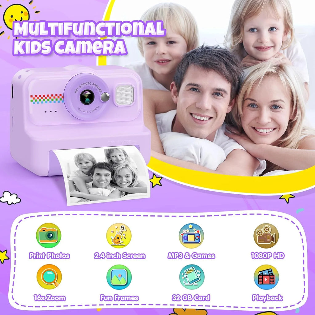 Digital Children Camera Photography Instant Print Photo 1080P HD Video Recorder Mini Thermal Printer Educational Birthday Gifts