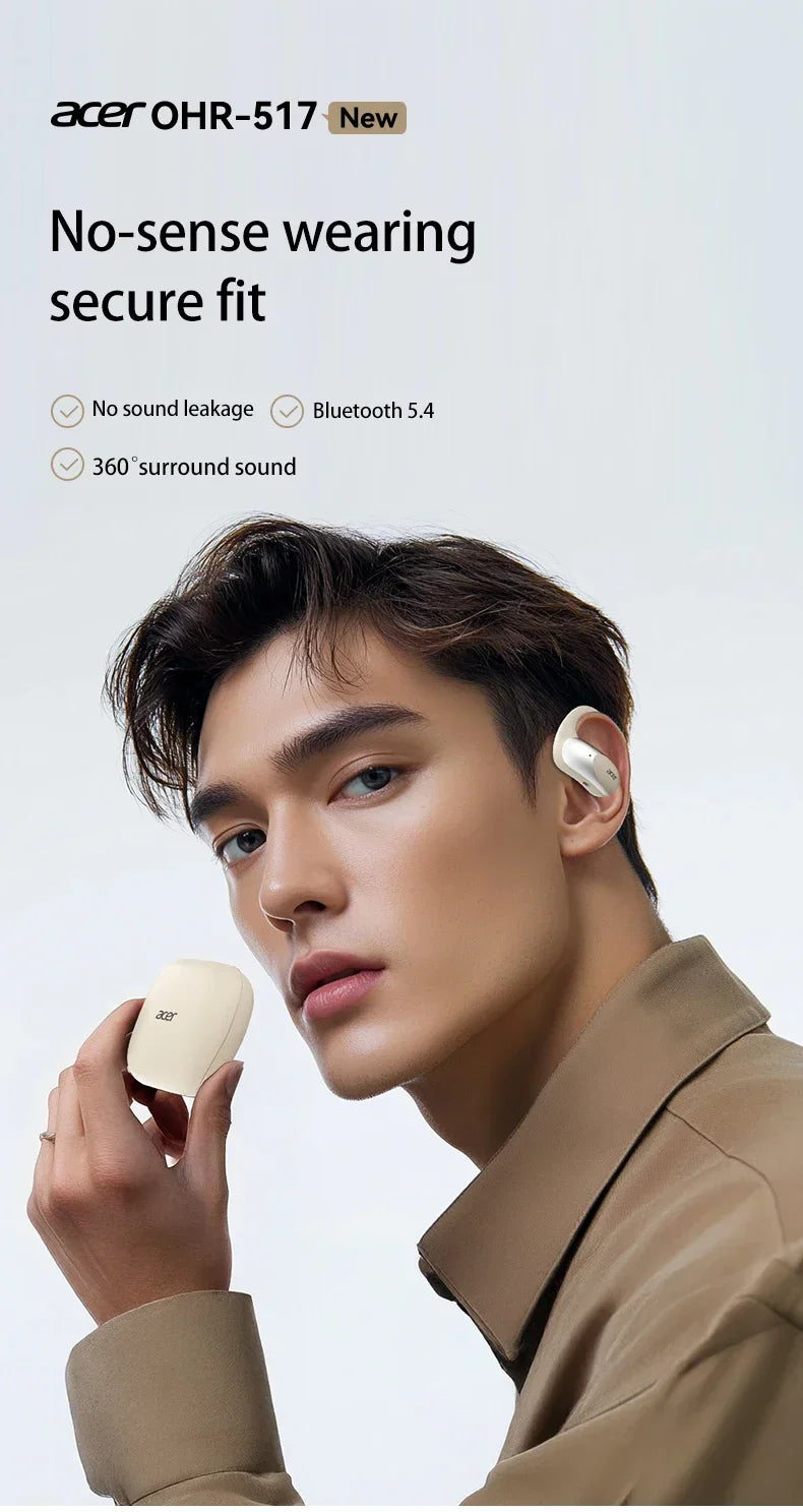 Acer OHR-517 Open-Ear Earphones Ear Hooks Wireless Bluetooth 5.4 Headphones Hi-Res OWS Earphones Bass Boost Sport Earbuds 48Hrs