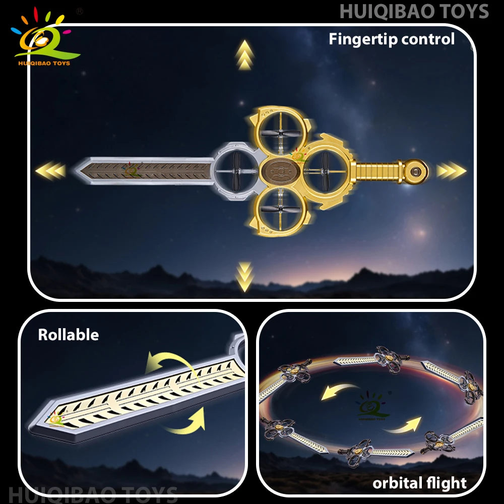 Remote-Controlled Flying Sword Drone with Cool Lights Controlled by Remote or Watch Fingertip-Operated Toy Perfect Gift for Guys