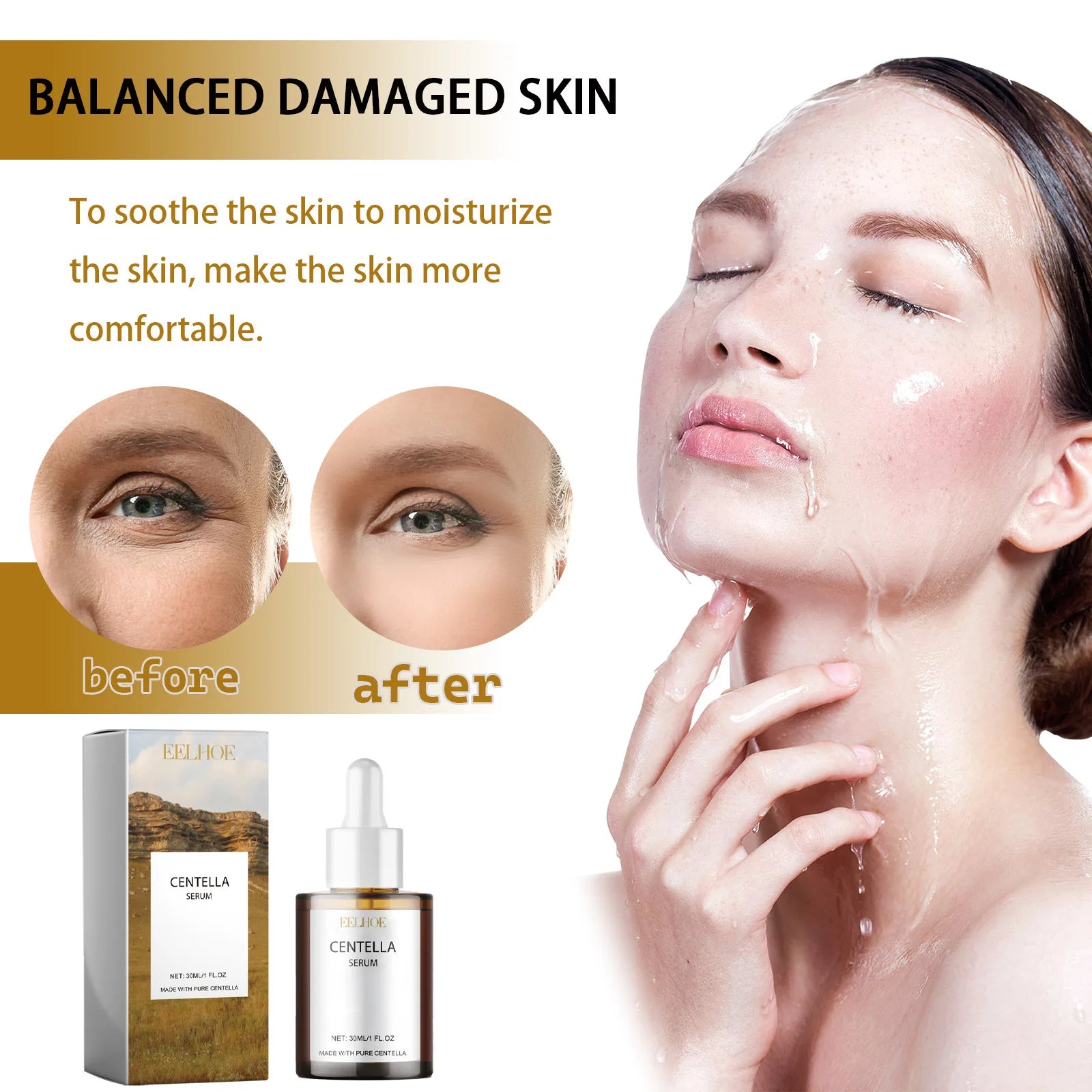 Centella Serum Nourish Improvement Dry Skin Smoothing Rejuvenation Brighten Moisturizing Hyaluronic Acid Face Essence Skin Care
