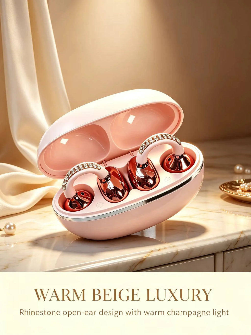 Rhinestone Open Ear Clip Wireless Earbuds Bluetooth 5.4 OWS Headphones HiFi Stereo Sports Earphones With HD Mic