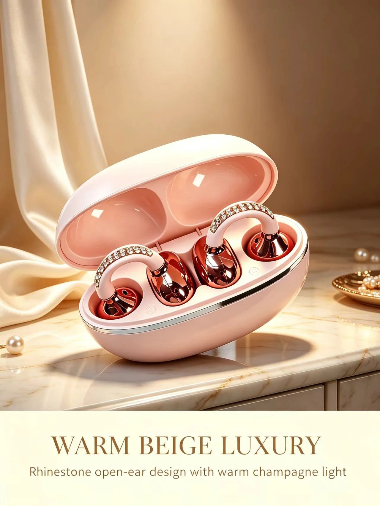 Rhinestone Open Ear Clip Wireless Earbuds Bluetooth 5.4 OWS Headphones HiFi Stereo Sports Earphones With HD Mic