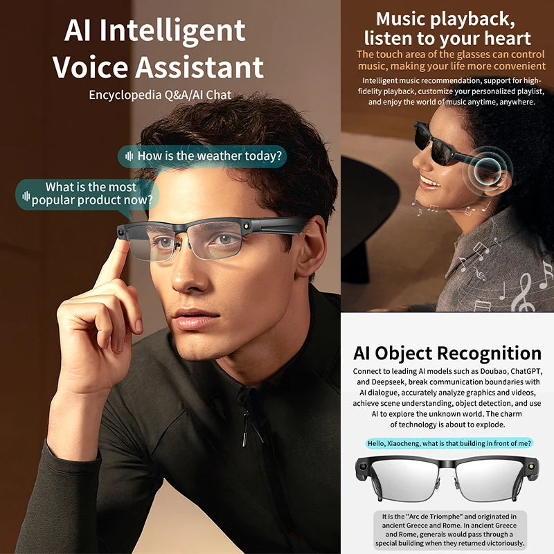2026 4K Smart Glasses AI Translation Color-changing Lenses High-definition Voice Call Music Local Open-ear Audio Smart  Glasses