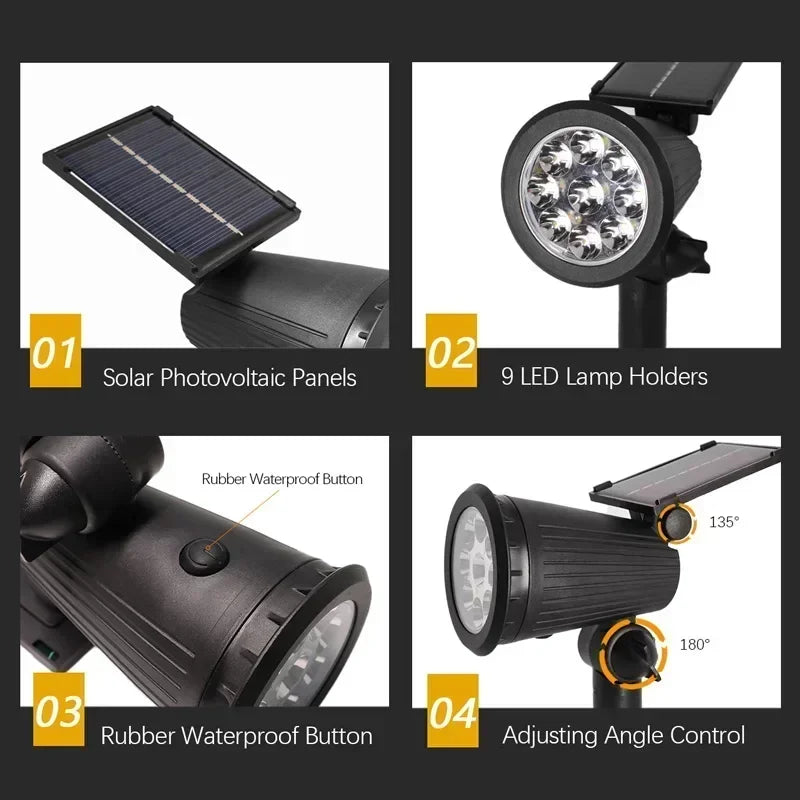 2/9LEDs RGB Solar Light Outdoors Landscape Spotlights Color Changing 2 In 1 Wireless Waterproof Solar Wall Lamp Patio Garden