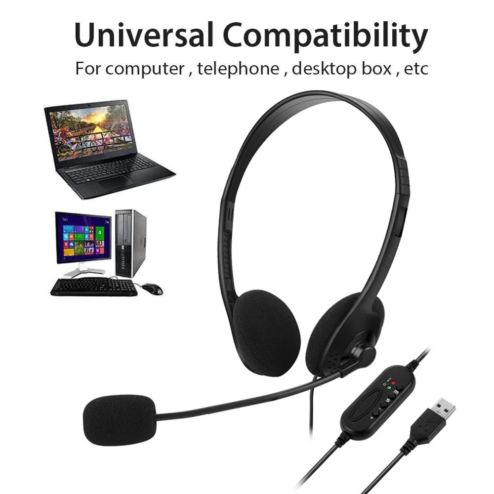 USB noise cancelling headset with microphone for computer calls Chat call centre headset Service headset