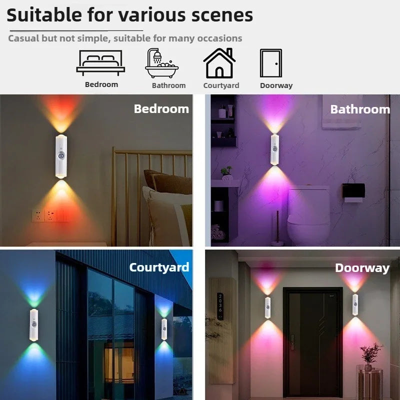 Rechargeable Magnetic LED Night Light RGB Sunset Lamp Wireless Wall Lamp With Motion Sensor For Stair Cabinet Hallway Room Decor