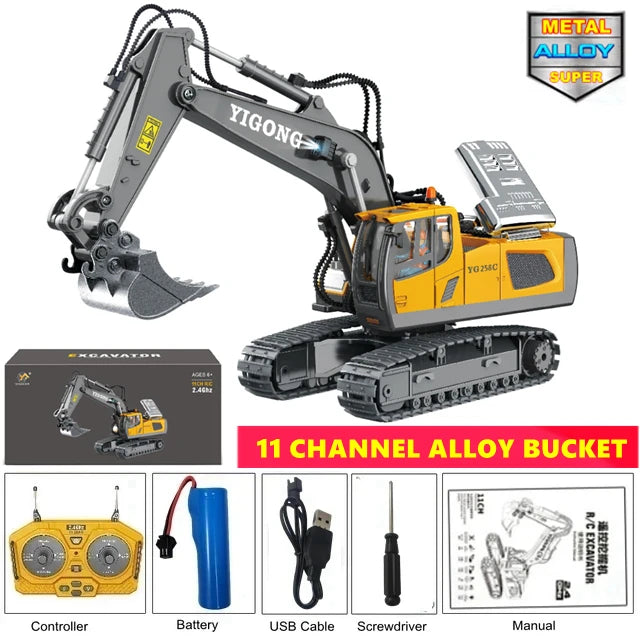 4WD Remote Control Excavator 4x4 Alloy Dump Truck Bulldozer Radio Model RC Car Construction Vehicle with Lights Sound Toy Gift