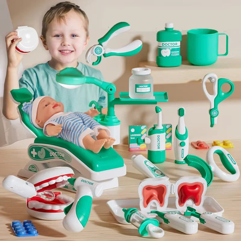 Kids Doctor Play Set Medical Kit with Dental Tools Simulation Dentist Game Pretend Role Play Toys for Boys Girls Gifts