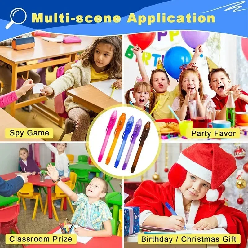 4-12pcs Invisible Ink Pen Spy Pen with UV Light Magic Marker for Secret Message Treasure Box Prizes Kids Party Favors Toys Gift