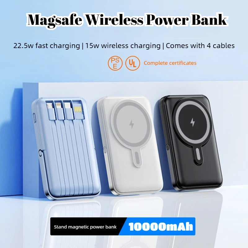 New Magnetic Power Bank 20000mAh Fast Charging Wireless W/ Cables Stand for IPhone Magsafe Powerbank Portable External Battery