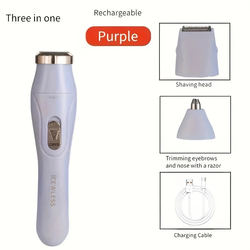 USB Charging Three in One Shaver, Women's Home Multifunctional Underarm Hair Removal Device, Eyebrow Trimmer, Nose Hair Remover