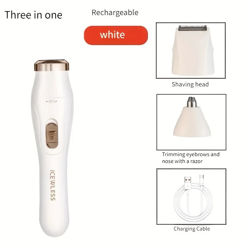USB Charging Three in One Shaver, Women's Home Multifunctional Underarm Hair Removal Device, Eyebrow Trimmer, Nose Hair Remover