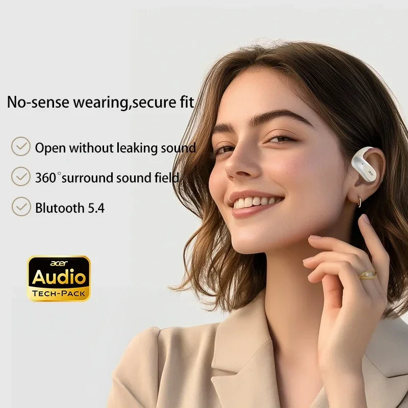 Acer OHR517 OWS Open-Ear Earphones Ear Hooks Wireless Bluetooth 5.4 Headphones Hi-Res Earphones Bass Boost Sport Earbuds 48Hrs