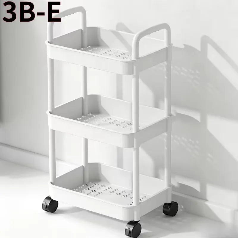 3-Tier Rolling Storage Cart with 360° Swivel Wheels, Durable Plastic Utility Trolley for Bathroom Bedroom Cosmetics Organizer