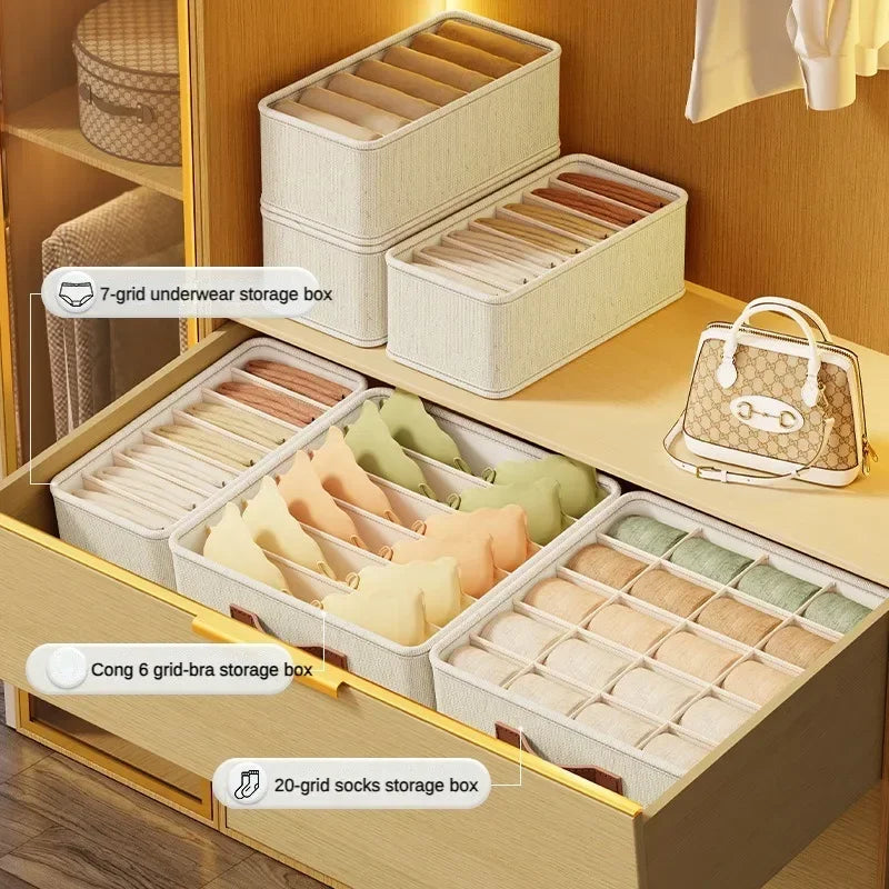 1-5PCS Fabric Drawer Organizers for Underwear Socks Bras - Closet Storage Box with Dividers Foldable Wardrobe Shelf Organizer Se