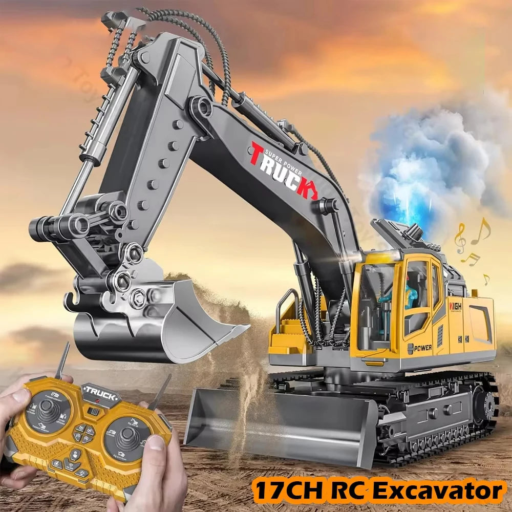 RC Excavator 17CH Remote Control Truck 2.4G RC Crawler Engineering Vehicle Excavator Truck Radio Control Construction Car Gifts