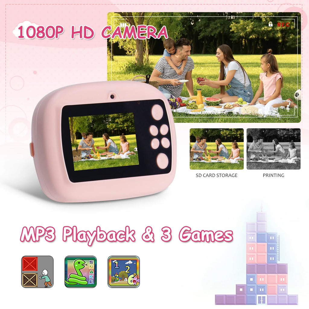Children Instant Print Camera Thermal Printer Video Recorder Portable Smart Digital Dual Lens Selfie Camera Kids Birthday Gift