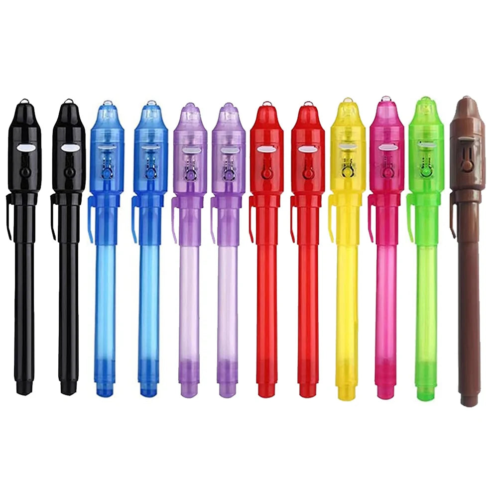 4-12pcs Invisible Ink Pen Spy Pen with UV Light Magic Marker for Secret Message Treasure Box Prizes Kids Party Favors Toys Gift